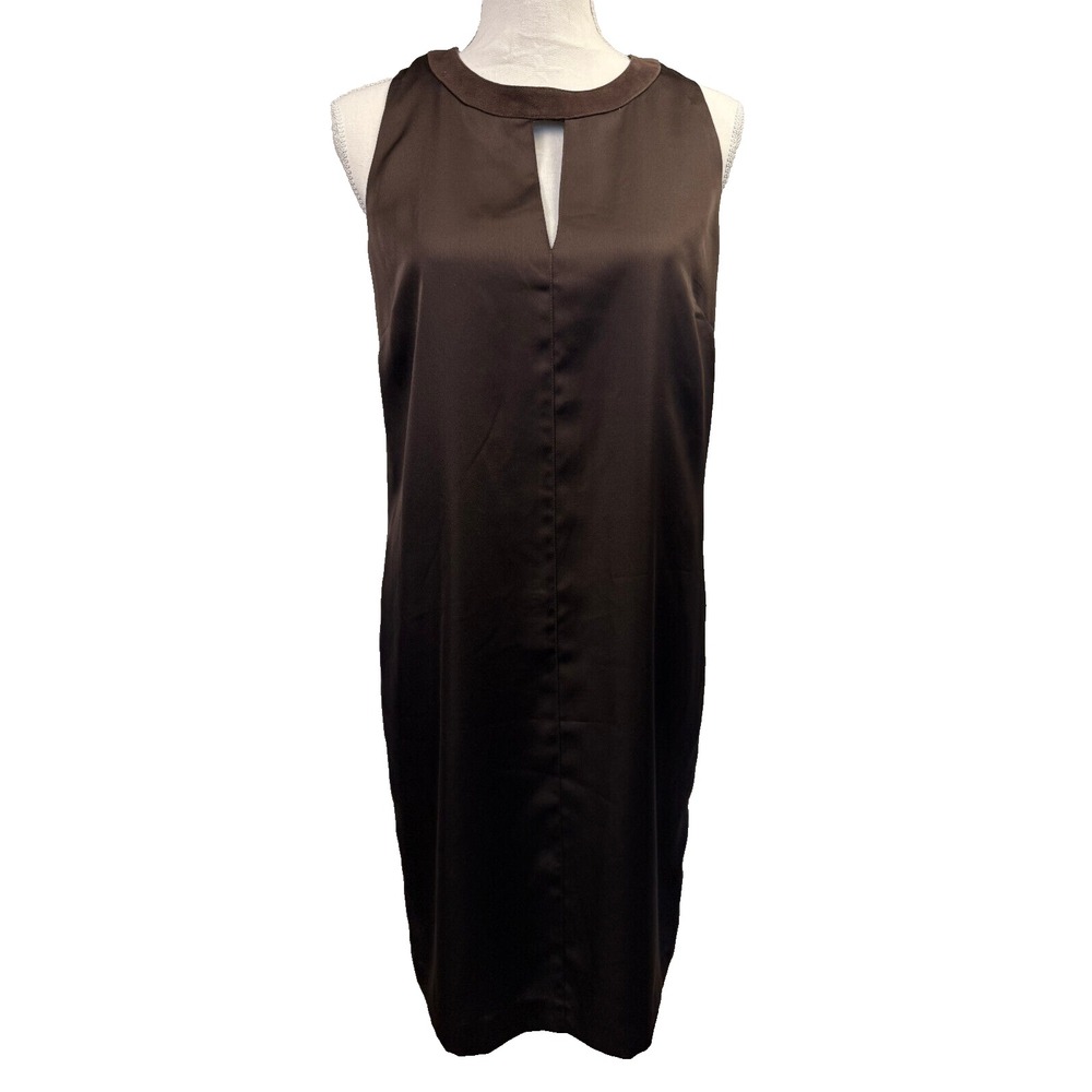 NWT‎ Lauren Ralph Lauren Chocolate Brown Goat Suede Trim Keyhole Shift Dress 6